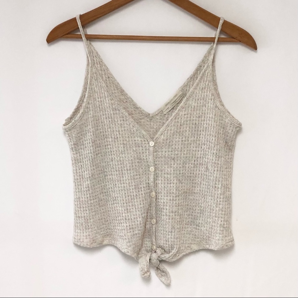 Urban Outfitters Waffle Knit Tie Front Crop Top - Picture 2 of 11